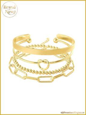 Stacking Bracelet Set Gold Plated Non Tarnish 4 Piece Women's Jewelry